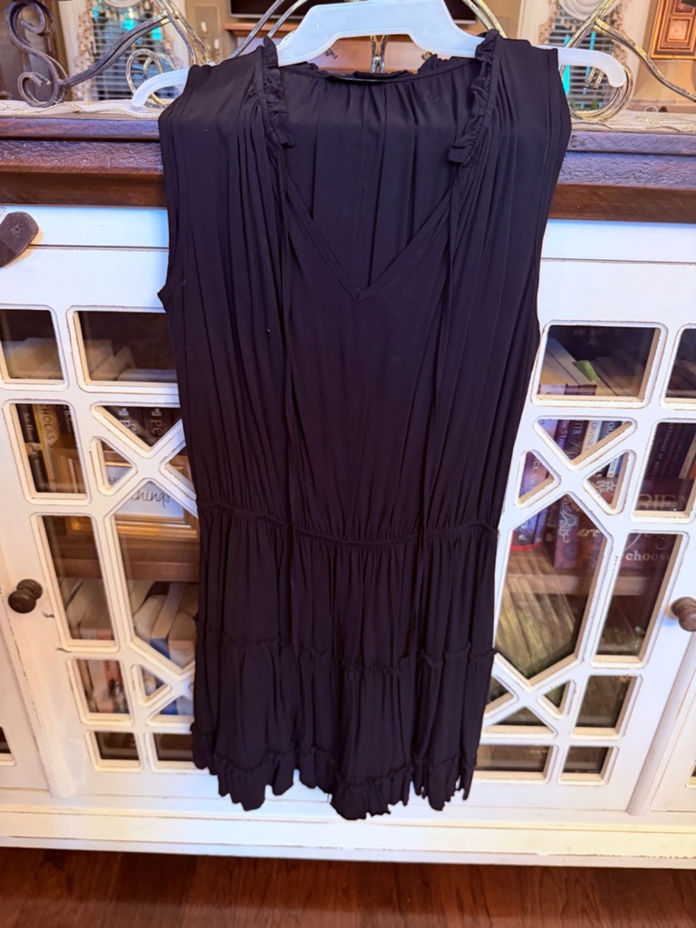 Black Sleeveless V-Neck Tiered Mini Dress